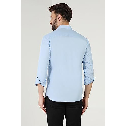 Toplot Men's Solid Slim Fit Cotton Blend Casual Shirt With Spread Collar & Full Sleeves (Plain-Shirt-5112-Sky-S)
