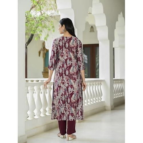 Gosriki Women's Rayon Blend Straight Printed Kurta With Pant (Oldmi Maroon-Vks01-Gs_M_Maroon_Medium)