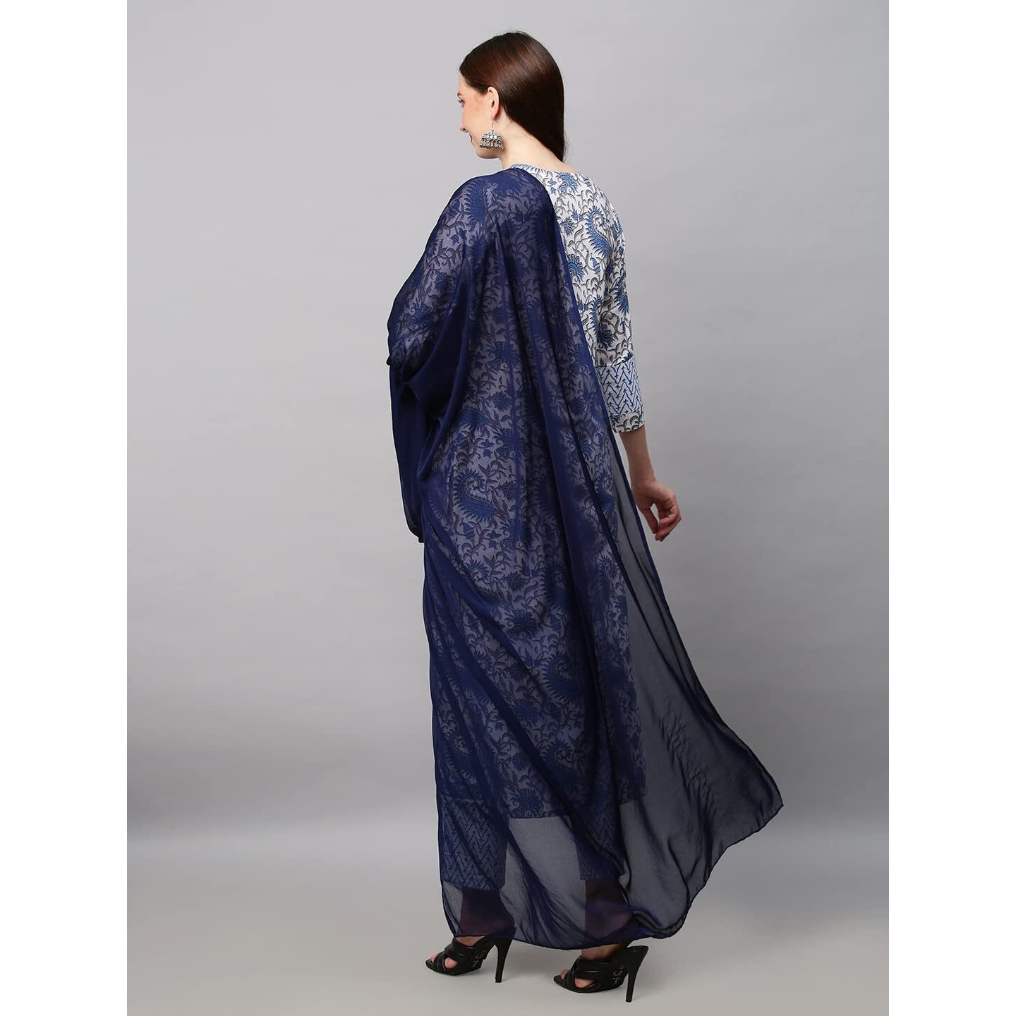 Gosriki Women's Cotton Blend Printed Straight Kurta With Pant & Dupatta (Please-Nw-Blue_M-Gs_Blue_Medium)