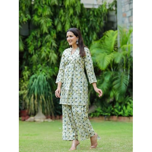 Gosriki Women's Rayon Blend Printed Ethnic Co-Ord Set (Ays Beige-Vks03-Gs_M_Beige_Medium)