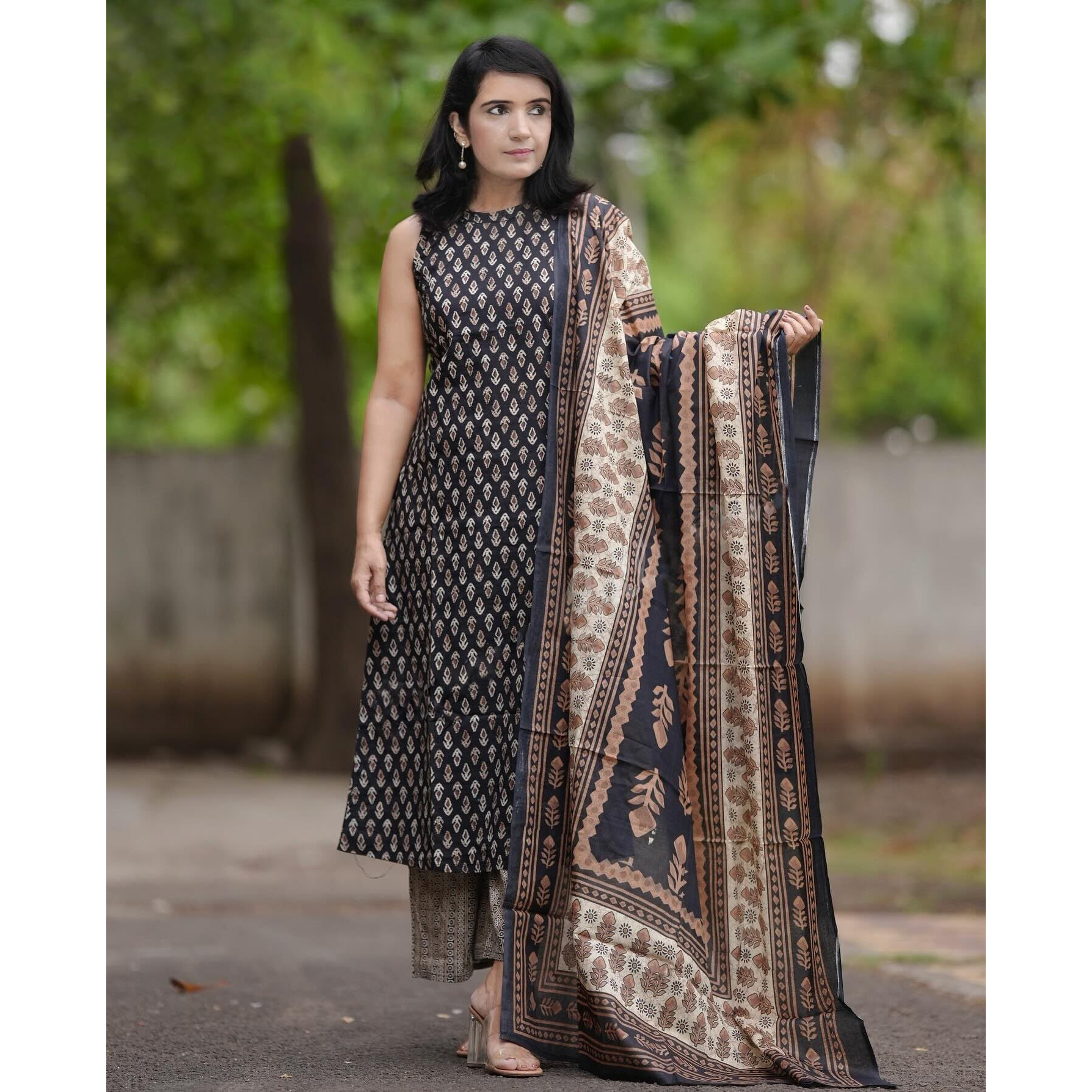 Gosriki Women's Rayon Blend Straight Printed Kurta With Pant & Dupatta (Canasi Blue-Gs_S_Blue_Small)