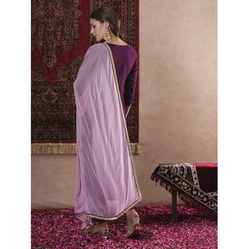 Gosriki Women's Cotton Blend Straight Solid Kurta With Pant & Dupatta (Dhulipala Wine-Vks01-Gs_Xxl_Wine_Xx-Large)