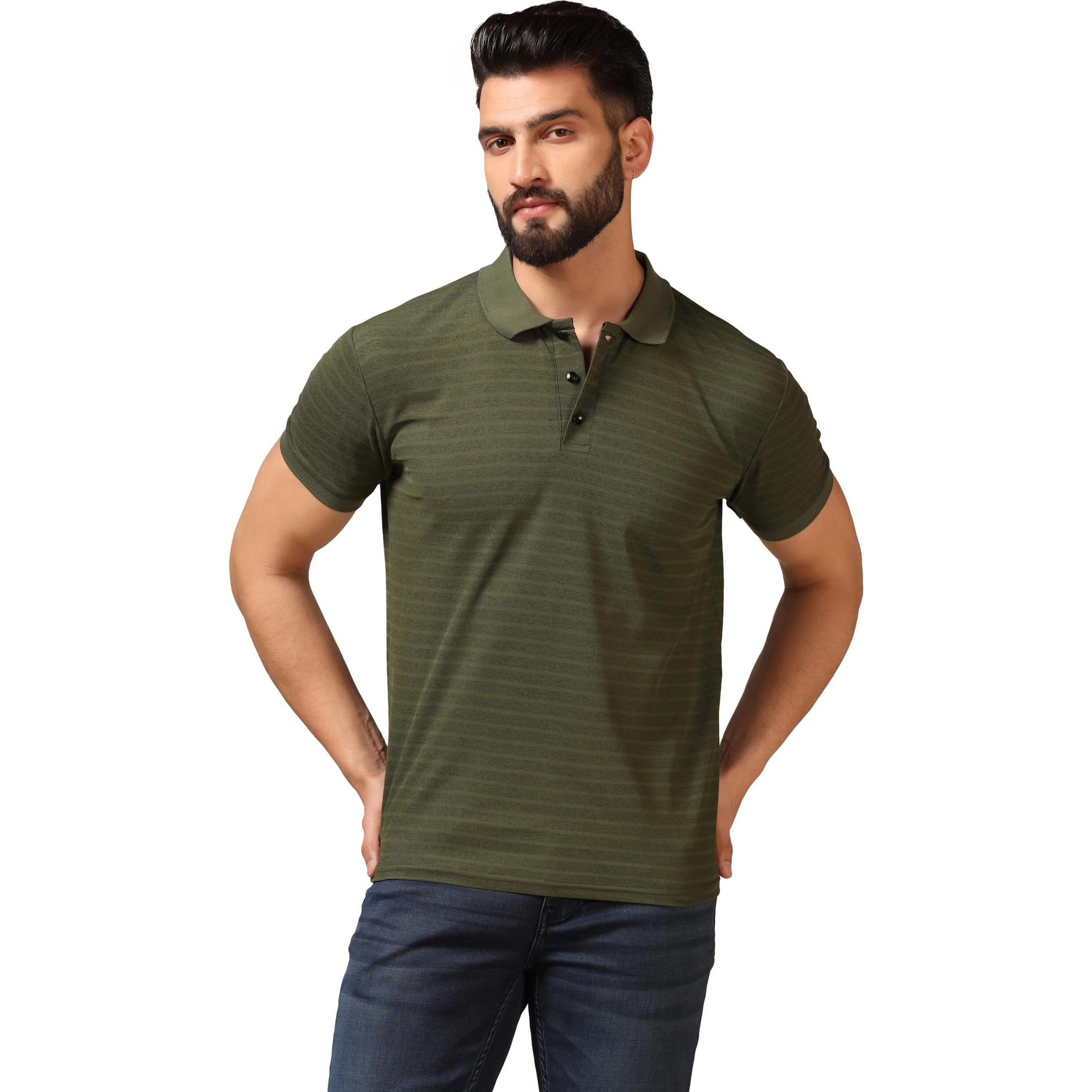 Toplot Men's Regular Fit Half Sleeve Casual Polo T-Shirt (Lining-Polo-5166-Mahendi-M)