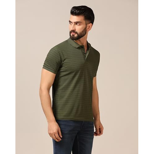 Toplot Men's Regular Fit Half Sleeve Casual Polo T-Shirt (Lining-Polo-5166-Mahendi-M)