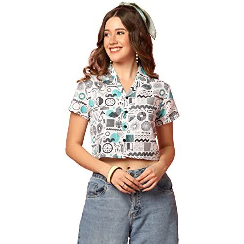 Toplot Women's Casual Printed Crop Top With Short Sleeve Pack Of 2 (Combo-5135-Rou-Wht-Xs)