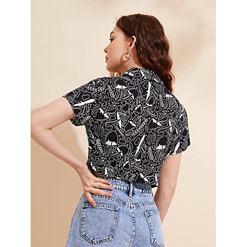 Toplot Women's Casual Printed Crop Shirt With Half Sleeve Pack Of 2 (Combo-5059-Blk-Blk-S)