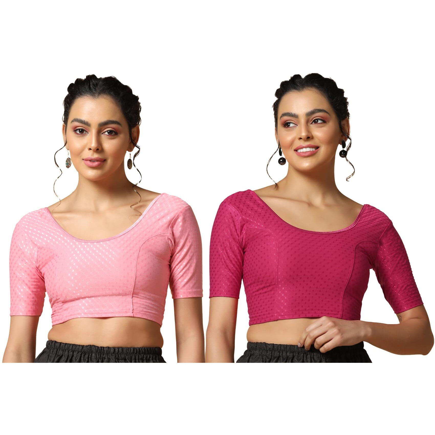 Toplot Cotton Blend Lycra Stretchable Readymade Blouses Pack Of 2 (Combo-5058-Bbp-Rnp-42)