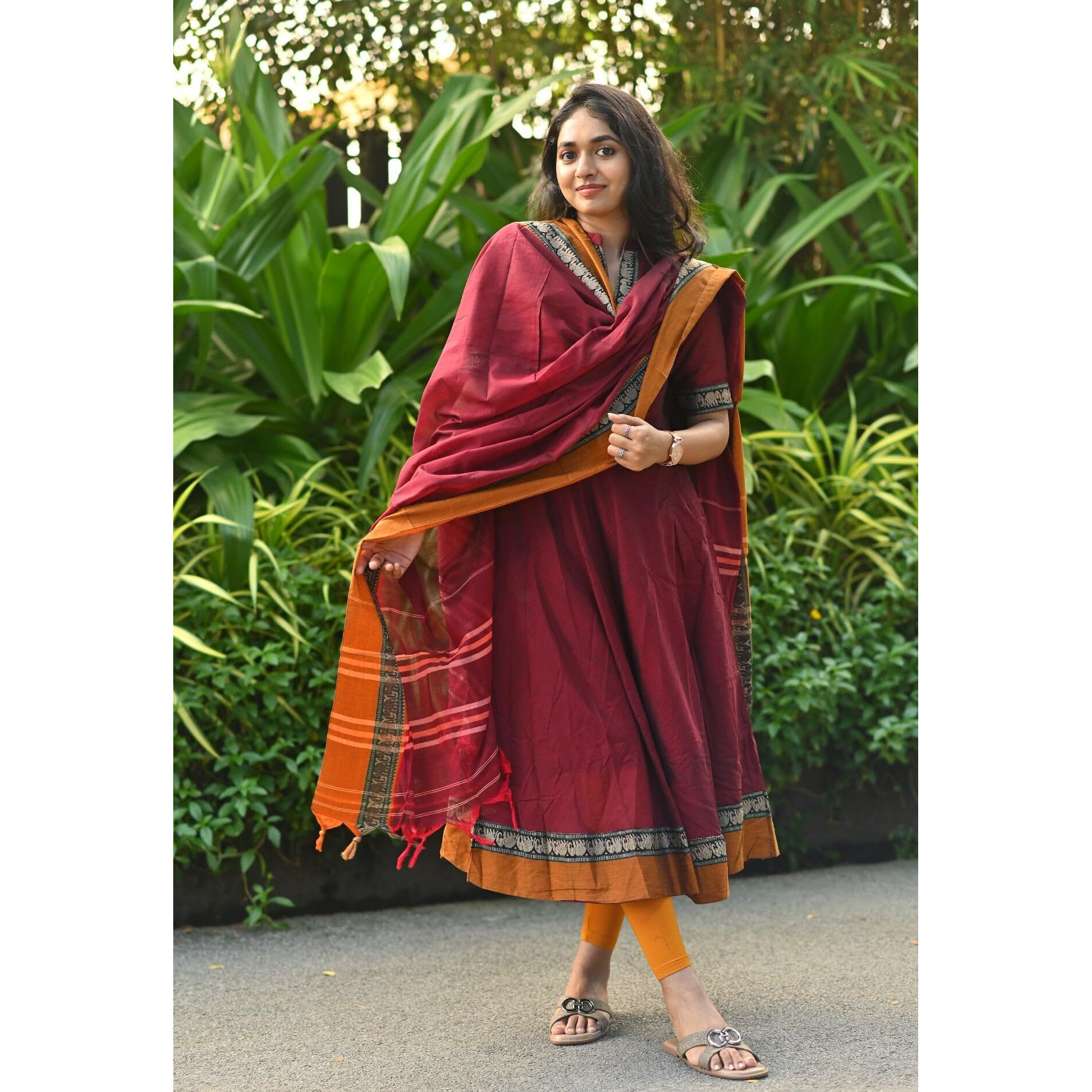 Gosriki Women's Rayon Viscose Solid Anarkali Kurta With Dupatta (Samuti Red-Gs_S_Red_Small)