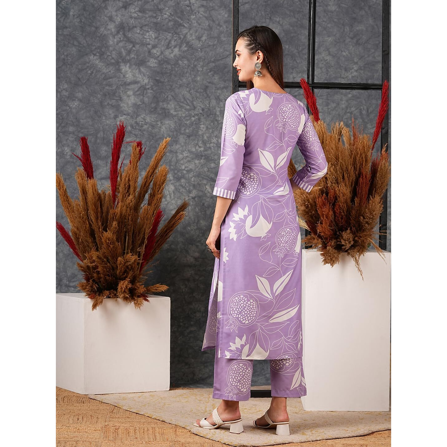 Gosriki Women's Cotton Blend Straight Printed Kurta With Pant (Anaar-Purple-Gs_Xxl_Purple_Xx-Large)