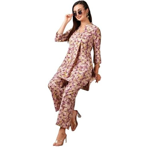 Gosriki Women's Cotton Blend Printed Ethnic Co-Ord Set (Ays Purple-Nw-Gs_S_Purple_Small)