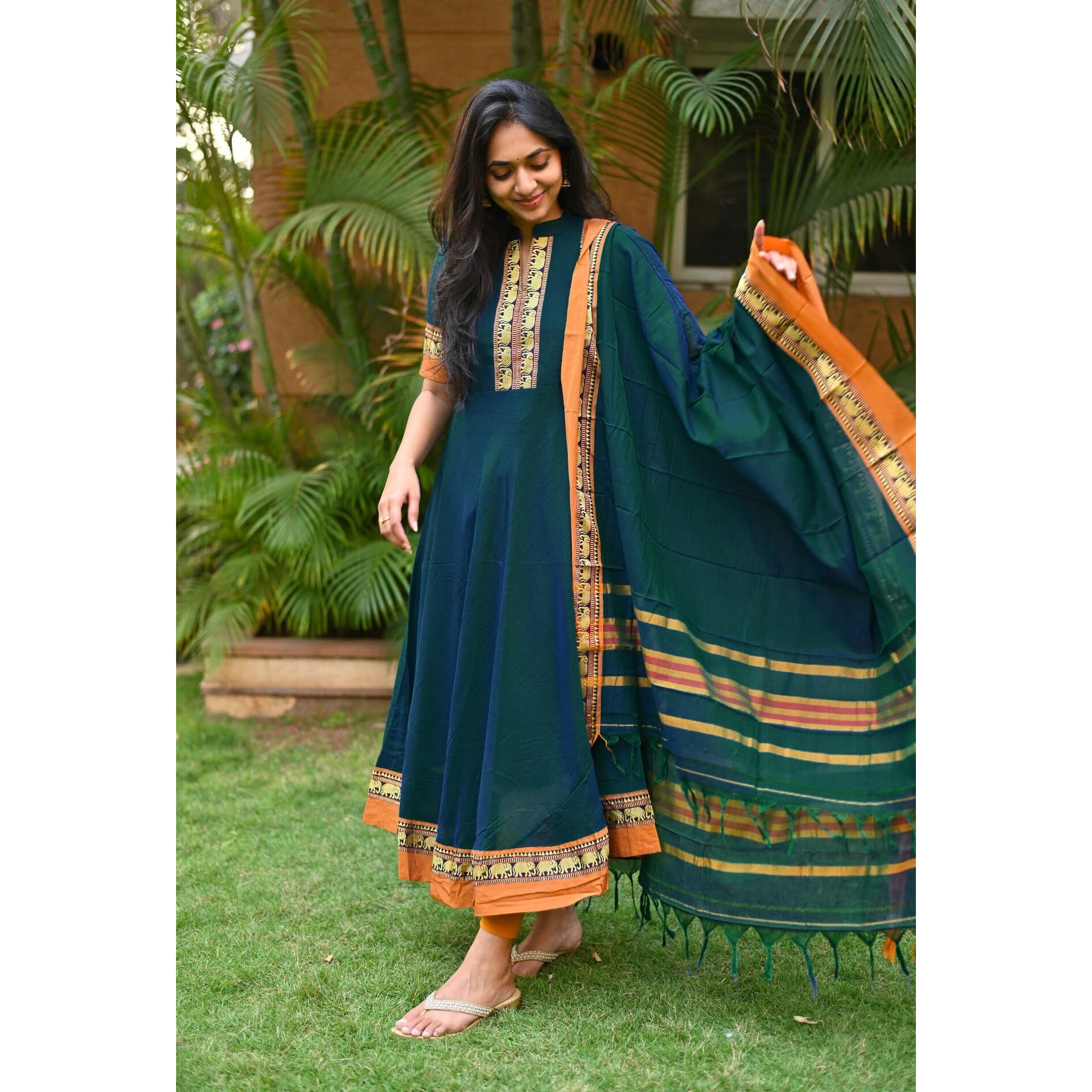 Gosriki Women's Rayon Viscose Solid Anarkali Kurta With Dupatta (Samuti Kerosin-Gs_L_Sky Blue_Large)