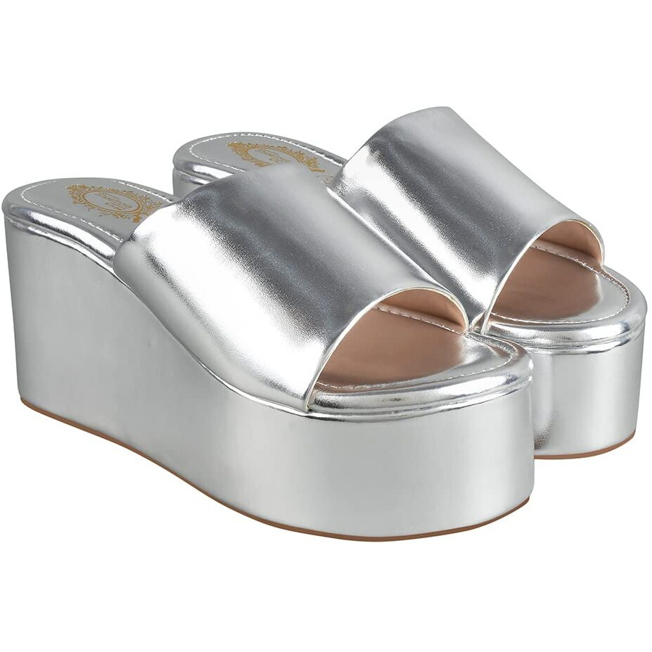 Shoetopia Girls Little Silver Wedge Sandal - 8 Uk (Girls-Little-Silver)