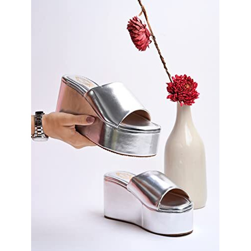 Shoetopia Girls Little Silver Wedge Sandal - 8 Uk (Girls-Little-Silver)