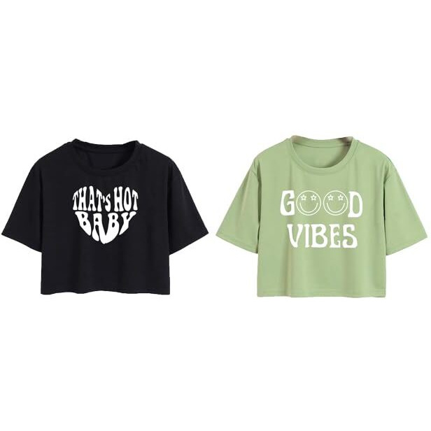 Toplot Tops For Women || Western Tops For Woman Stylish || Crop T-Shirt Western Pack Of 2 (Combo-Top-5258-Blk-Pst-S)