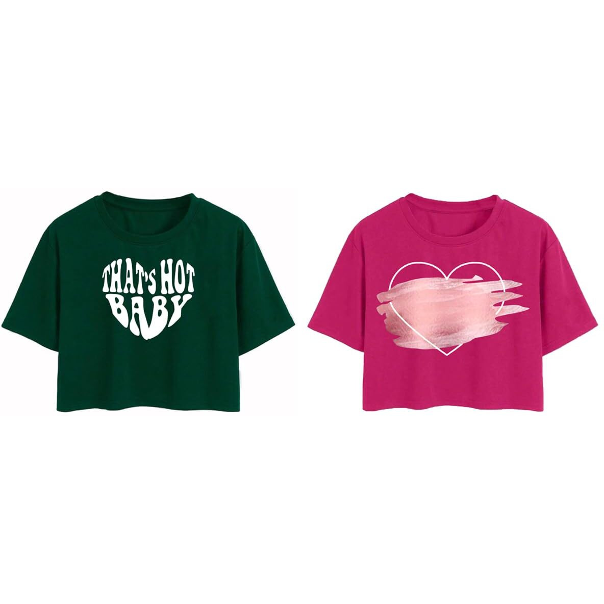 Toplot Tops For Women || Western Tops For Woman Stylish || Crop T-Shirt Western Pack Of 2 (Combo-Top-5256-Olv-Pnk-Xs)