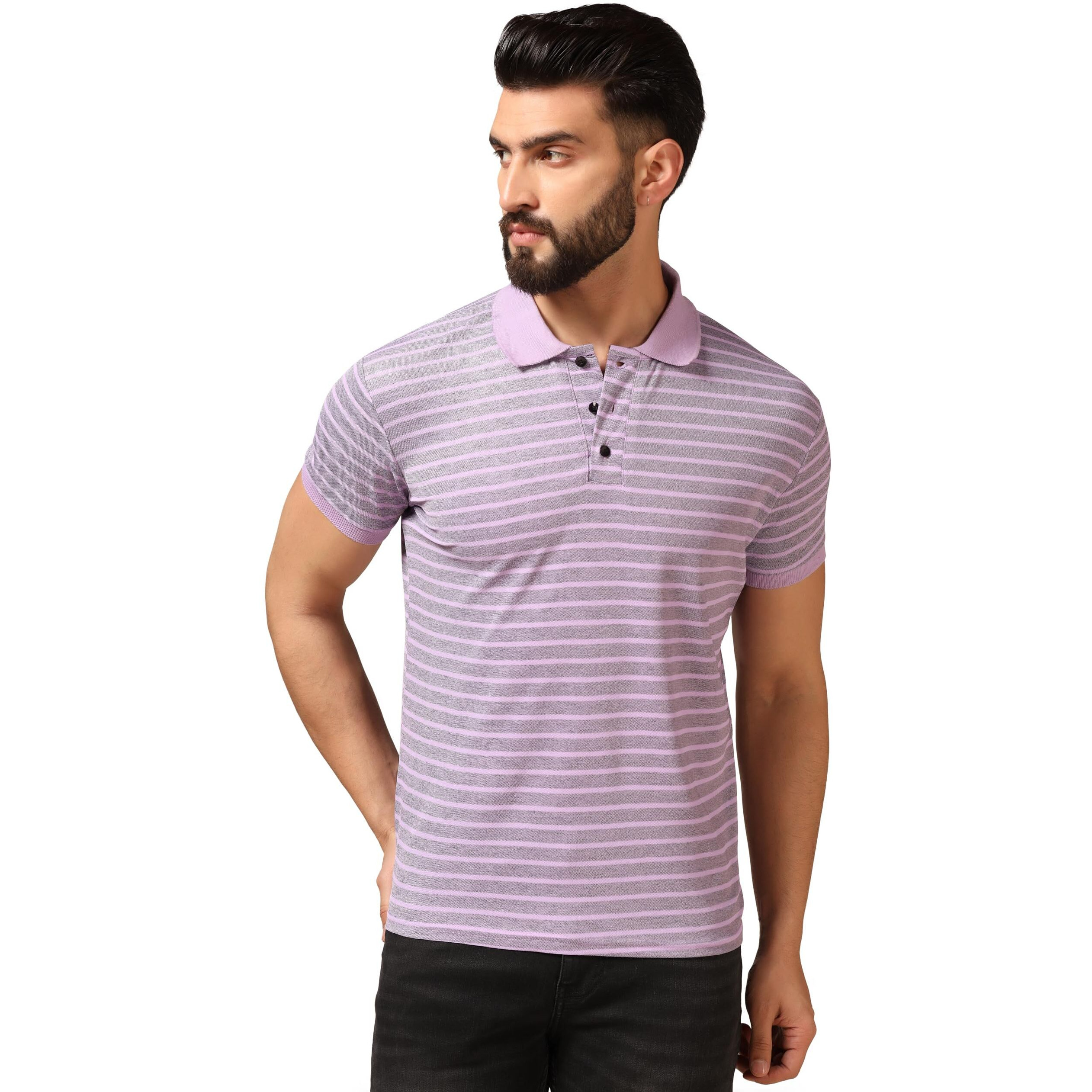 Toplot Men's Regular Fit Half Sleeve Casual Polo T-Shirt (Lining-Polo-5166-Purple-Xxl)