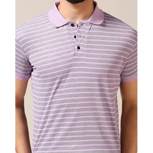 Toplot Men's Regular Fit Half Sleeve Casual Polo T-Shirt (Lining-Polo-5166-Purple-Xxl)