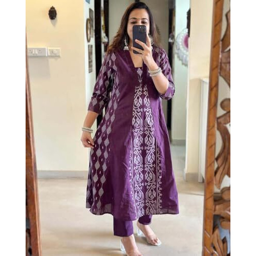 Gosriki Women's Rayon Viscose Printed Anarkali Kurta With Pant & Dupatta (Jarry Wine-Vks01-Gs_Xxl_Wine_Xx-Large)