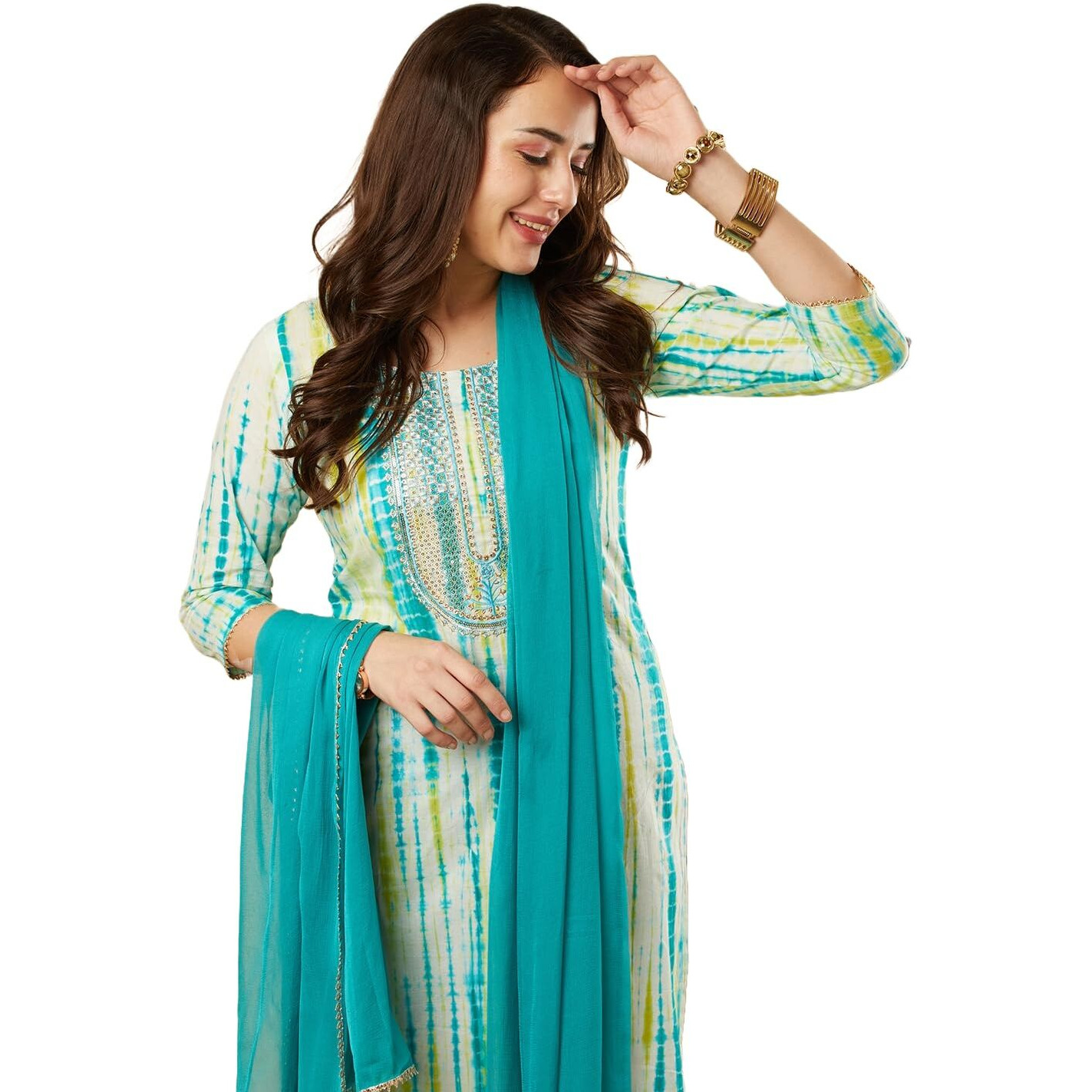 Gosriki Women's Rayon Viscose Printed Straight Kurta With Pant & Dupatta (Tiedye Rama Green-Vks01-Gs_5Xl_Green_Xxxxx-Large)