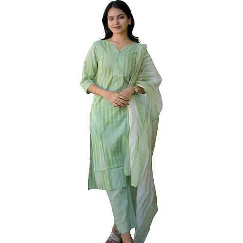 Gosriki Women's Rayon Viscose Straight Printed Kurta With Pant & Dupatta (Ajman Green-Gs_L_Green_Large)