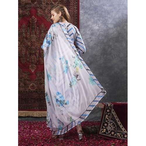 Gosriki Women's Rayon Blend Straight Printed Kurta With Pant & Dupatta (Tannu Sky Blue-Vks01-Gs_S_Sky Blue_Small)