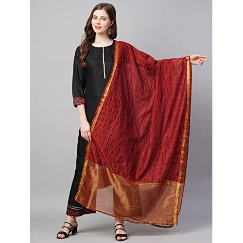 Gosriki Women's Cotton Straight Kurta With Palazzo & Dupatta (Kpzd-Cot-10100-Black_M-Go_Black_Medium)