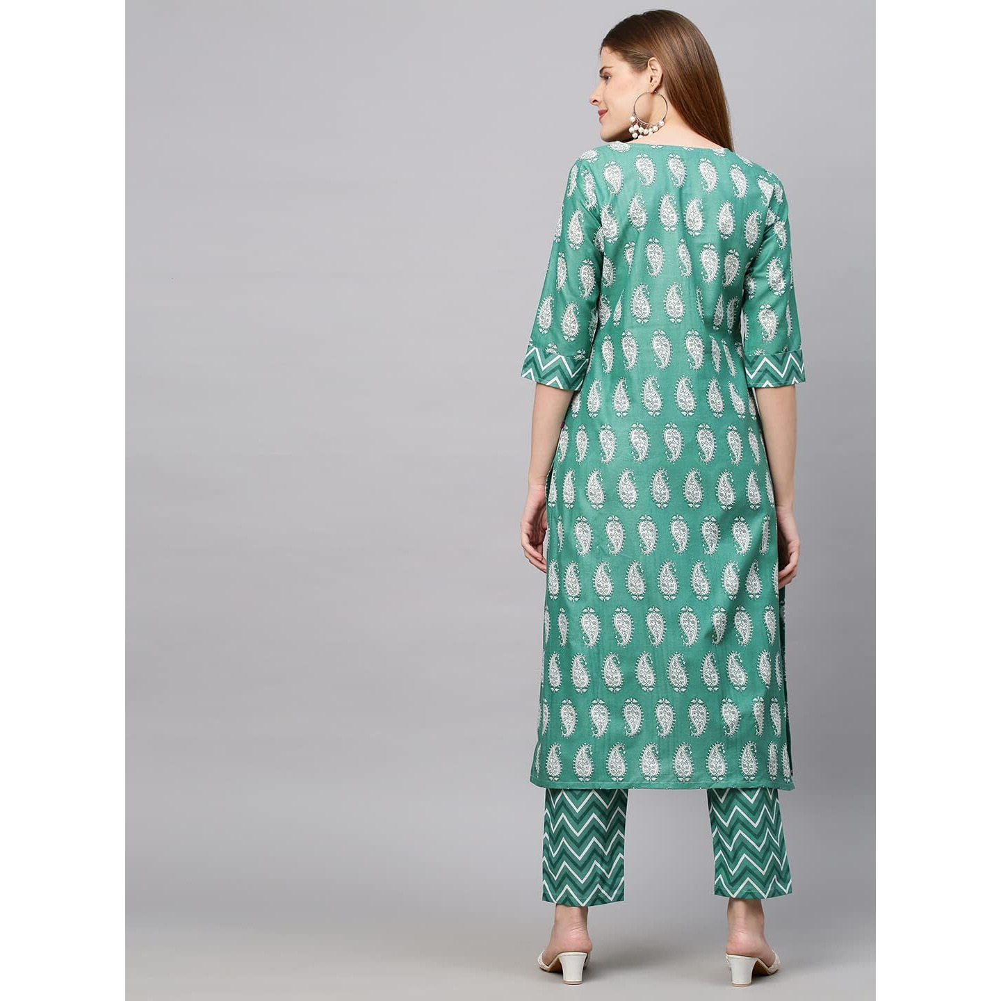 Gosriki Women's Cotton Blend Printed Straight Kurta With Pant (Jugnu New01 Green_Xl-Go_Green_X-Large)