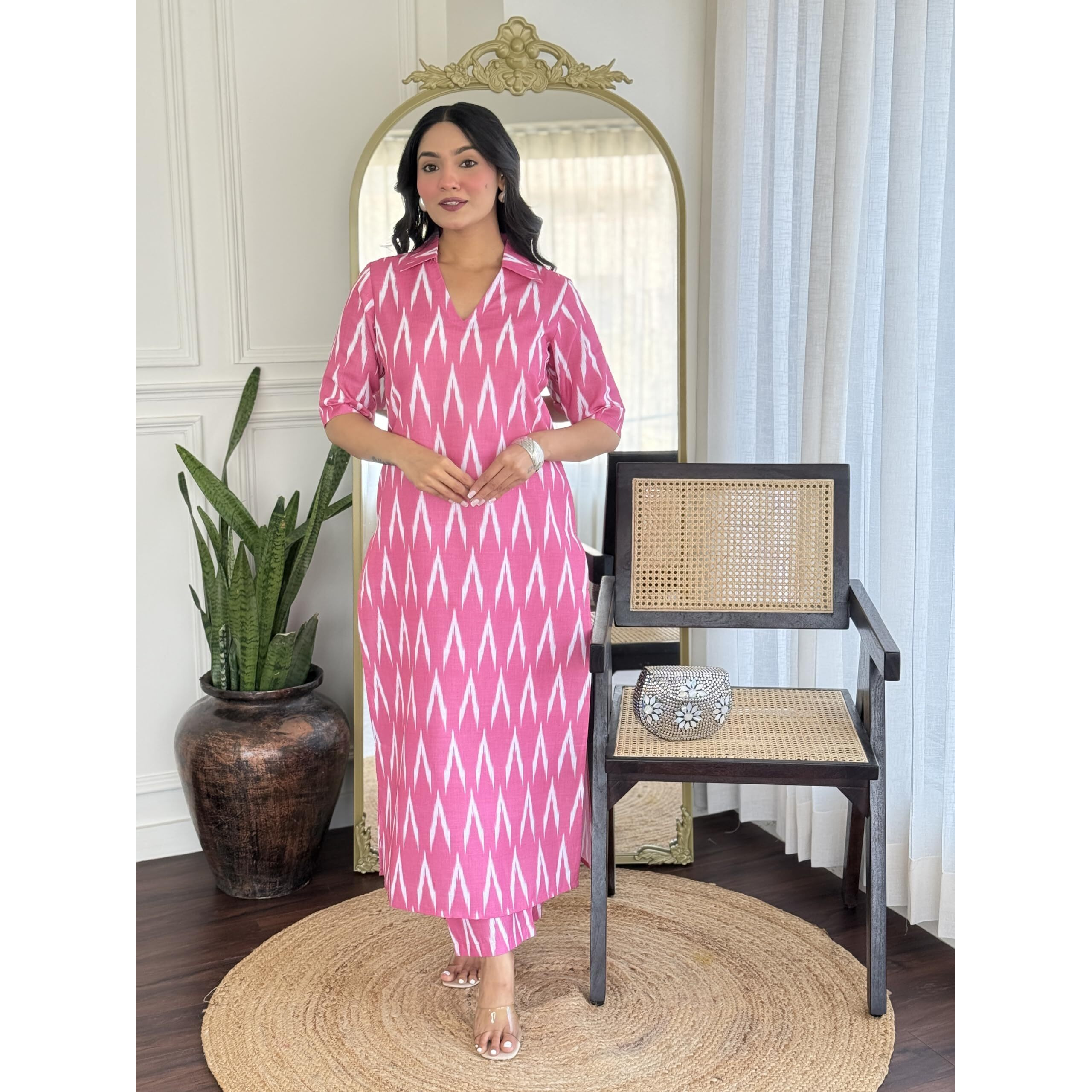 Gosriki Women's Rayon Viscose Straight Printed Kurta With Pant (Demeter Pink-Vks03-Gs_Xl_Pink_X-Large)