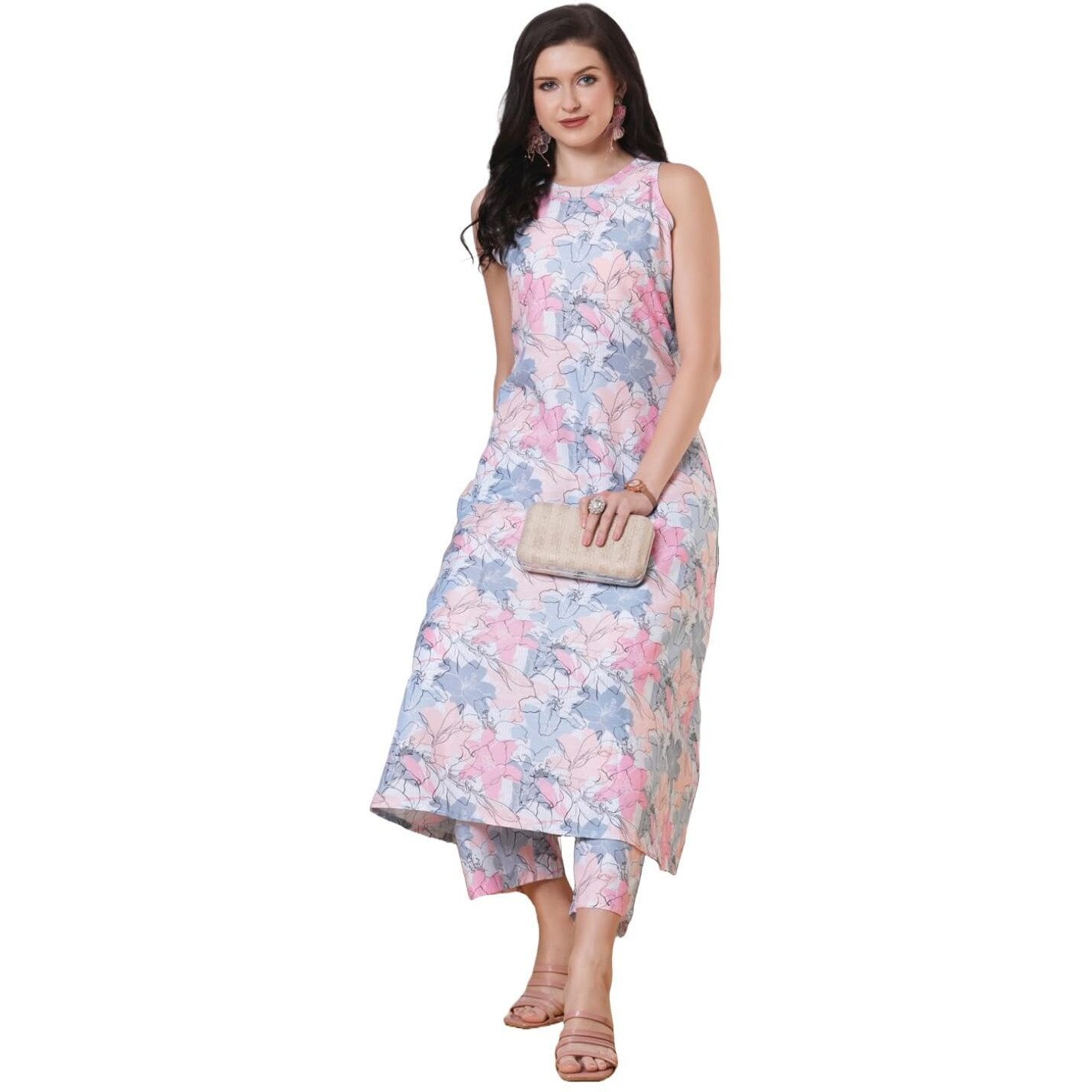 Gosriki Women's Rayon Viscose Anarkali Printed Kurta With Pant (Sbl Grey-Vks01-Gs_Xxl_Grey_Xx-Large)