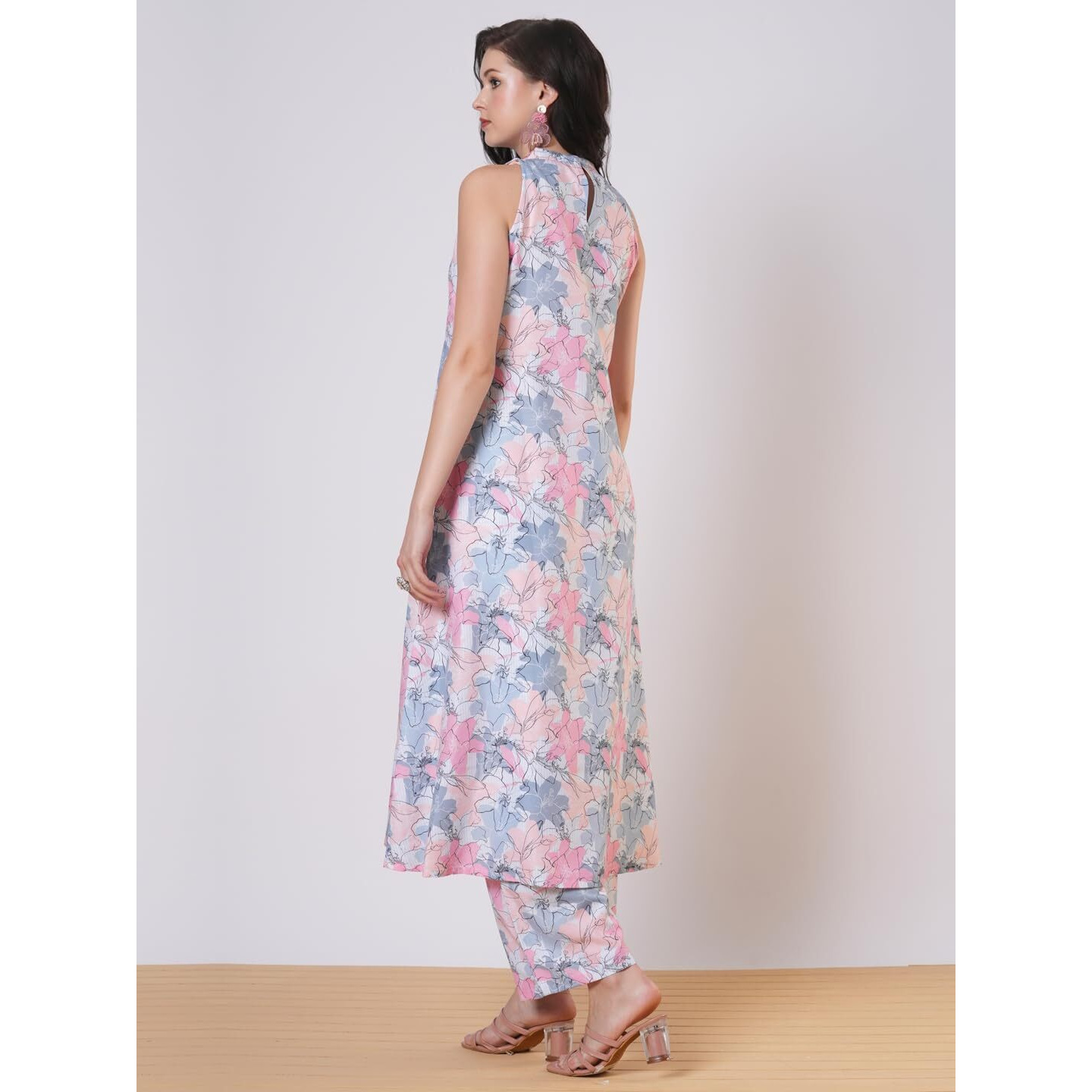 Gosriki Women's Rayon Viscose Anarkali Printed Kurta With Pant (Sbl Grey-Vks01-Gs_Xxl_Grey_Xx-Large)