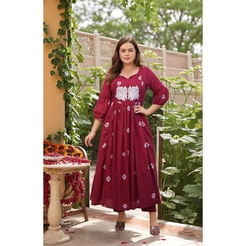 Gosriki Women's Rayon Viscose Anarkali Printed Kurta With Pant (Anveshi Maroon-Vks05-Gs_S_Maroon_Small)
