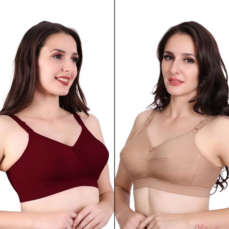 Trylo Riza Cottonfit Bra Combo Pack Marun & Nude 34 C - Cup - Pack Of-2