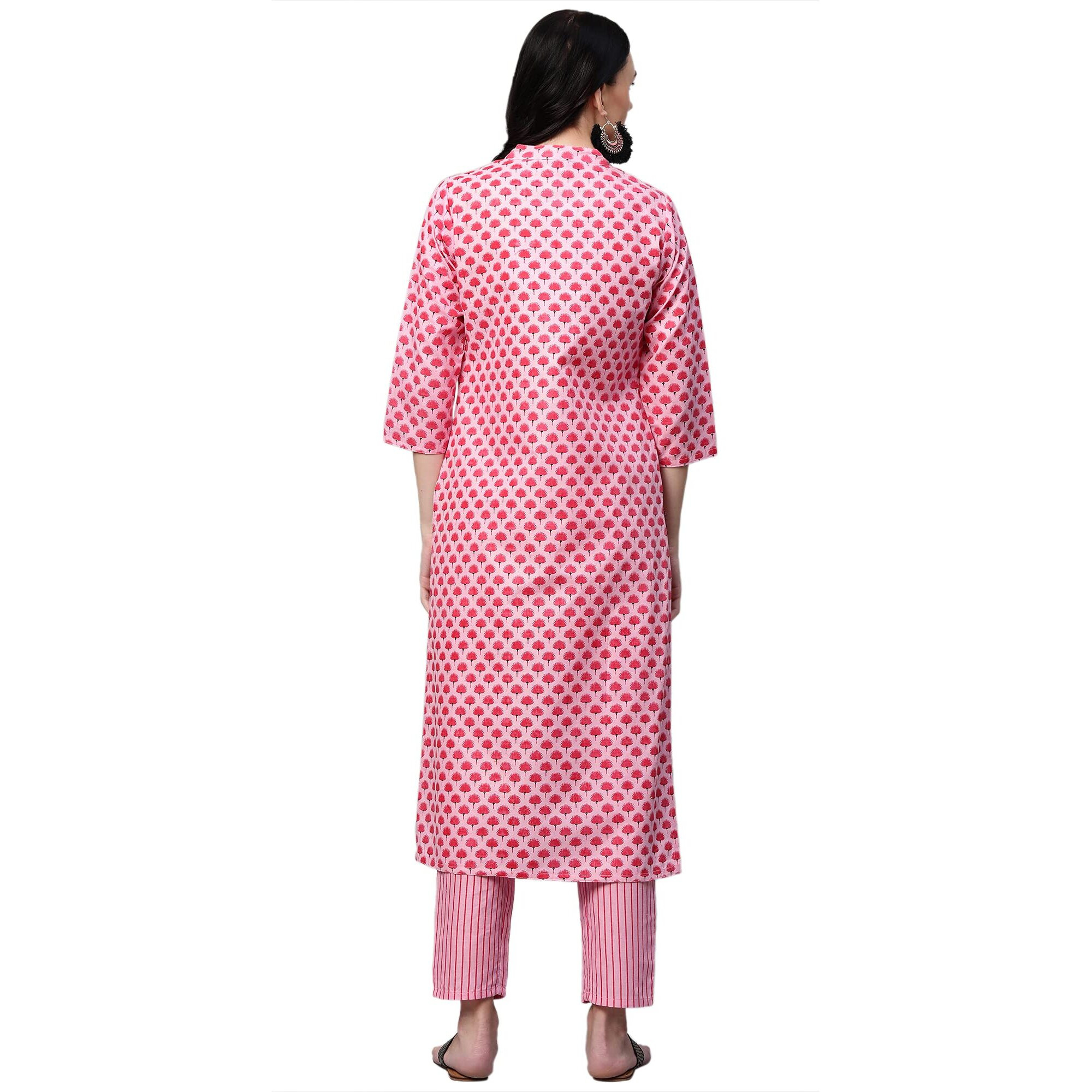 Gosriki Women's Cotton Straight Kurta With Palazzo (Revathi New Pink_L_Pink_Large)