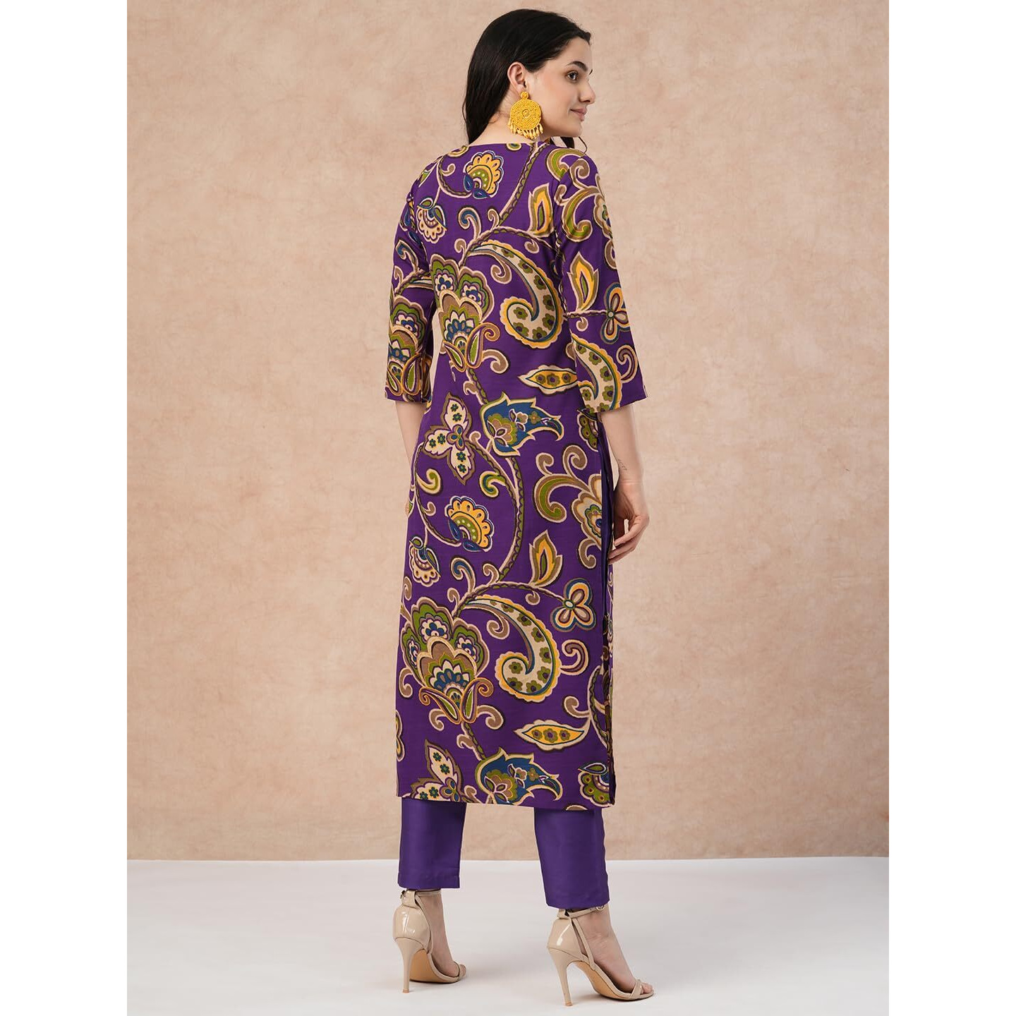 Gosriki Women's Cotton Blend Straight Printed Kurta With Pant (Tinka Begani-Gs_S_Blue_Small)