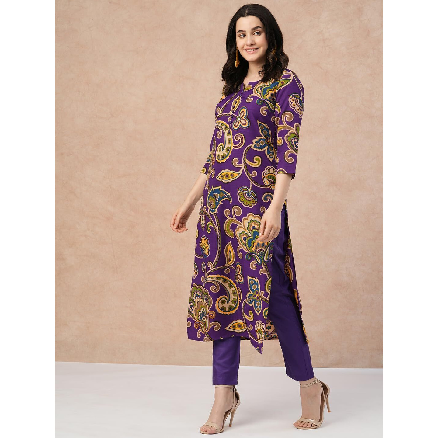 Gosriki Women's Cotton Blend Straight Printed Kurta With Pant (Tinka Begani-Gs_S_Blue_Small)