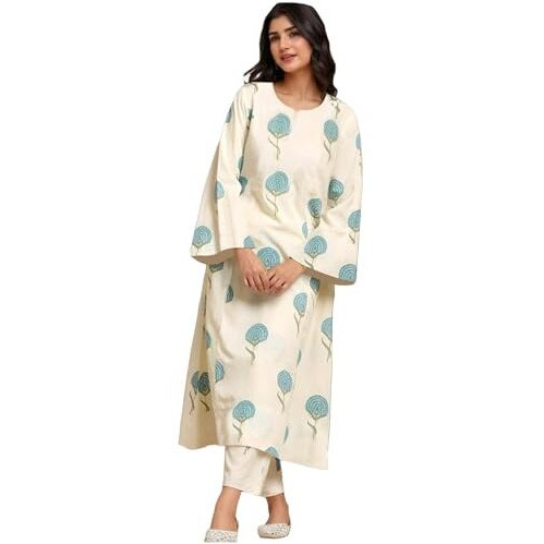Gosriki Women's Rayon Viscose Printed Straight Kurta With Pant (Janya Sky-Gs_Xl_Sky Blue_X-Large)