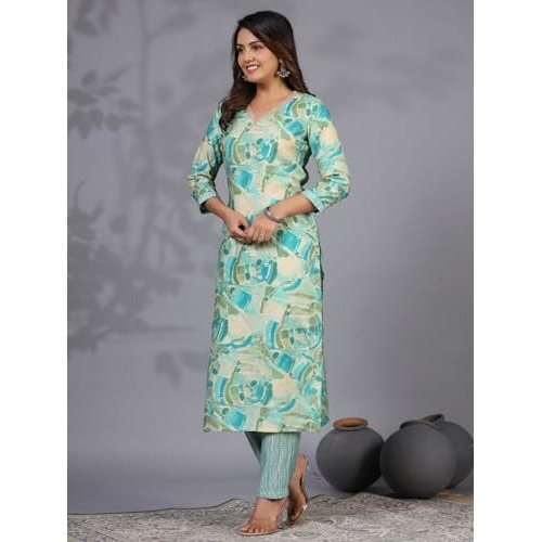 Gosriki Women's Rayon Blend Straight Printed Kurta With Pant (Nissu Blue-Gs_S_Blue_Small)