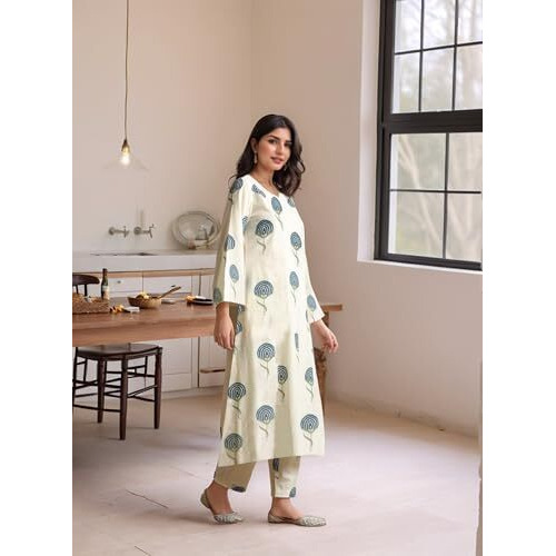 Gosriki Women's Rayon Viscose Printed Straight Kurta With Pant (Janya Cerosin-Gs_Xl_Dark Blue_X-Large)