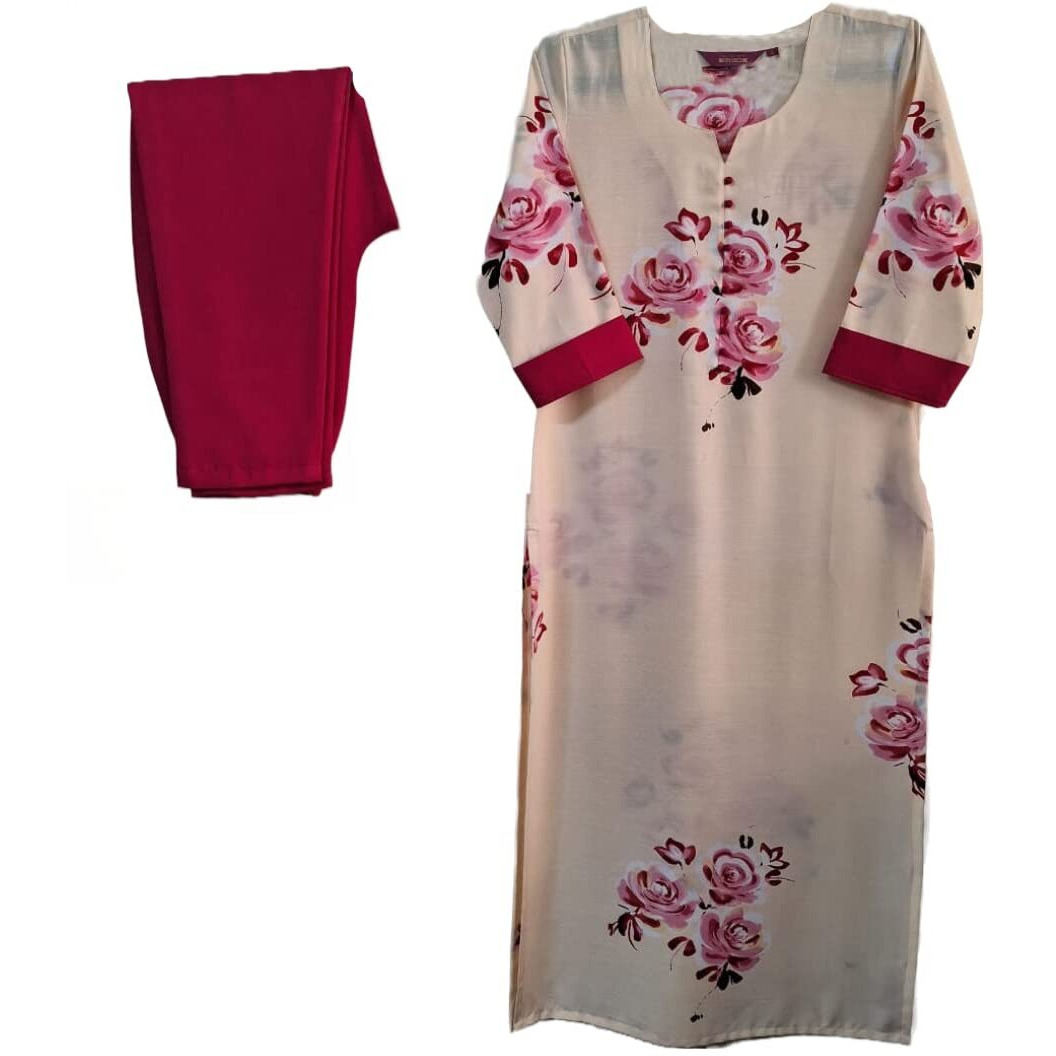 Gosriki Women's Cotton Blend Printed Straight Kurta With Pant (Tisa Cream-Gs_L_Cream_Large)