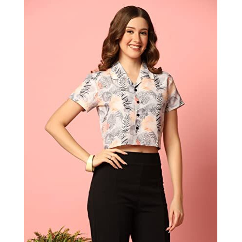 Toplot Women's Casual Printed Crop Shirt With Half Sleeve Pack Of 2 (Combo-5059-Mlt-Tre-L)