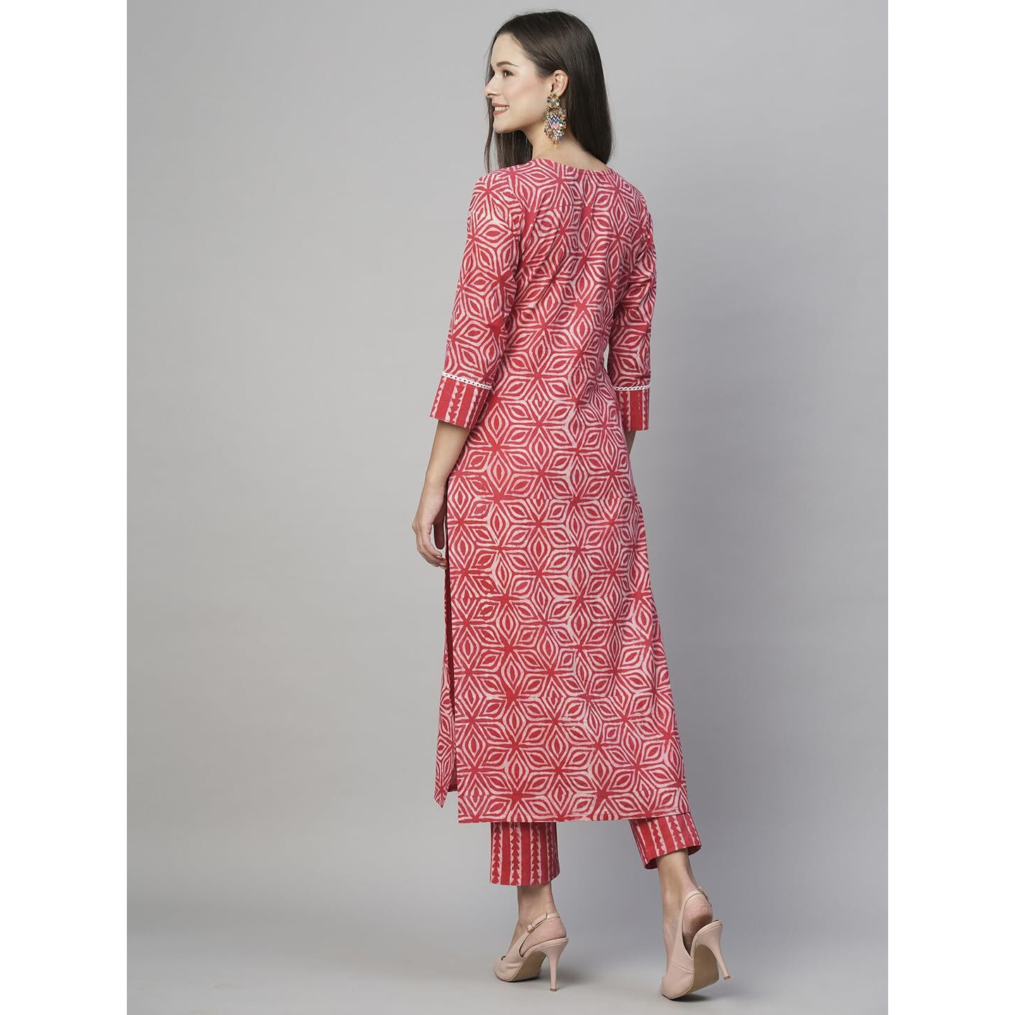 Gosriki Women's Cotton Blend Straight Printed Kurta With Pant (Kaveri Pink-Gs_S_Pink_Small)