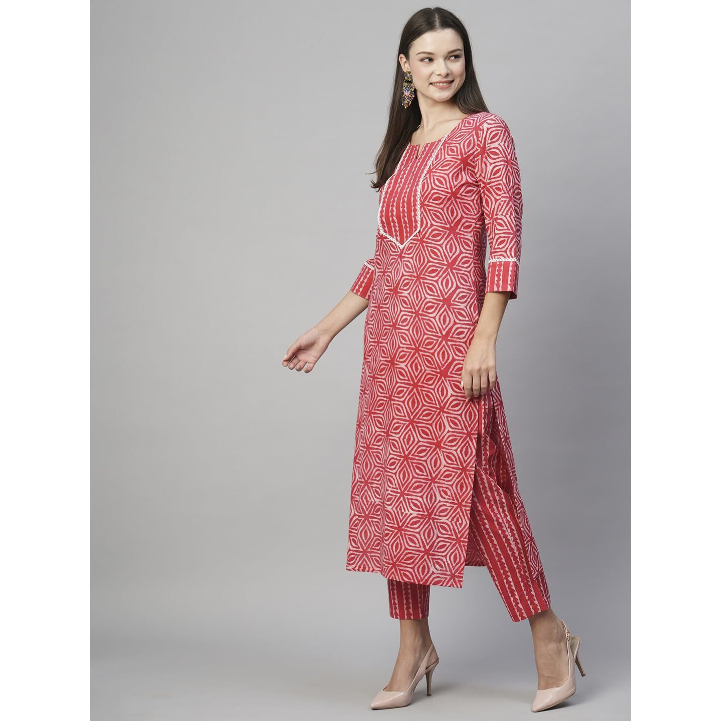 Gosriki Women's Cotton Blend Straight Printed Kurta With Pant (Kaveri Pink-Gs_S_Pink_Small)