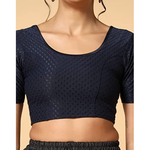 Toplot Cotton Blend Lycra Stretchable Readymade Blouses Pack Of 2 (Combo-5058-Crm-Nvy-30)