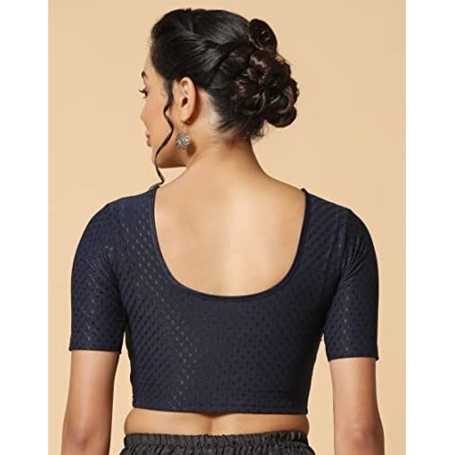 Toplot Cotton Blend Lycra Stretchable Readymade Blouses Pack Of 2 (Combo-5058-Crm-Nvy-30)