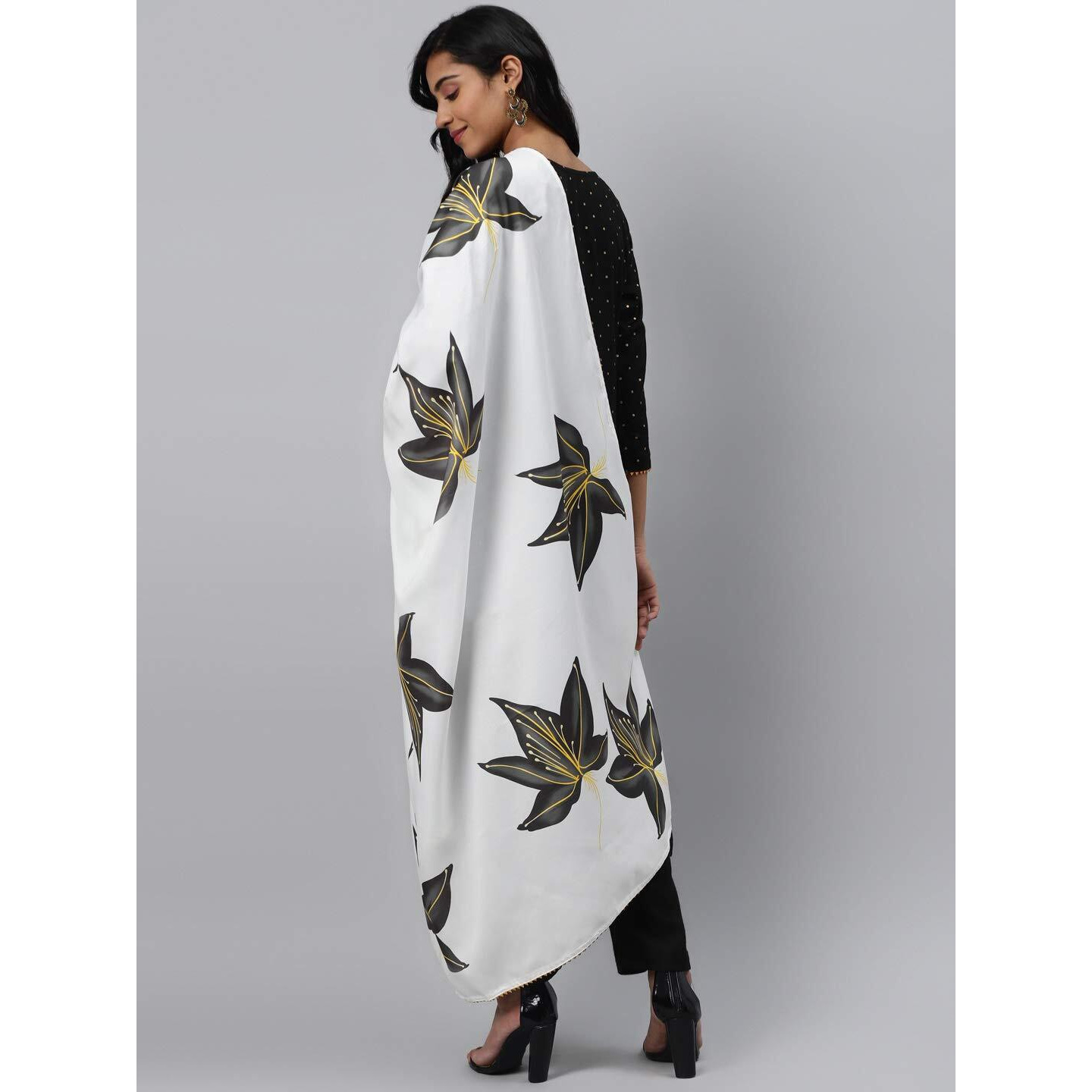 Gosriki Women's Black & Golden Polka Print Kurta With Trousers & Dupatta