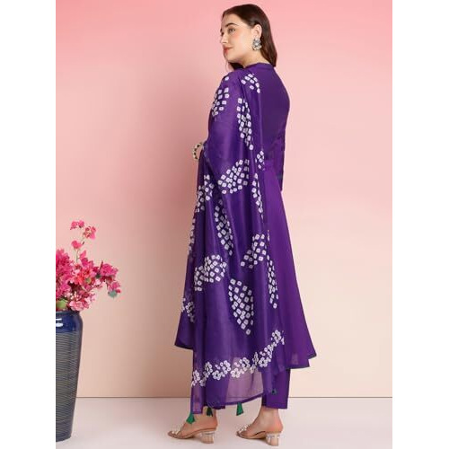 Gosriki Women's Rayon Blend Solid Anarkali Kurta With Pant & Dupatta (Bhagvath Begani-Vks03-Gs_M_Begani_Medium)