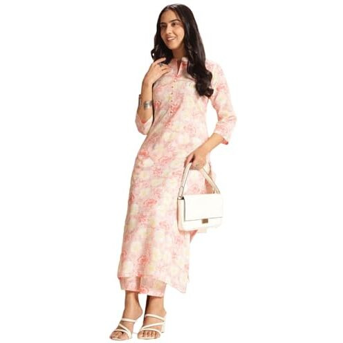 Gosriki Women's Rayon Viscose Straight Printed Kurta With Pant (Barani Cream-Gs_M_Cream_Medium)