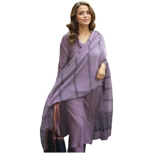 Gosriki Women's Rayon Blend Solid Straight Kurta With Pant & Dupatta (Raja Saab Purple-Vks02-Gs_S_Purple_Small)