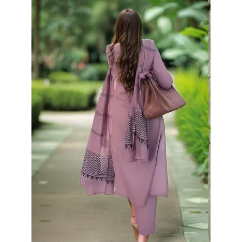 Gosriki Women's Rayon Blend Solid Straight Kurta With Pant & Dupatta (Raja Saab Purple-Vks02-Gs_S_Purple_Small)