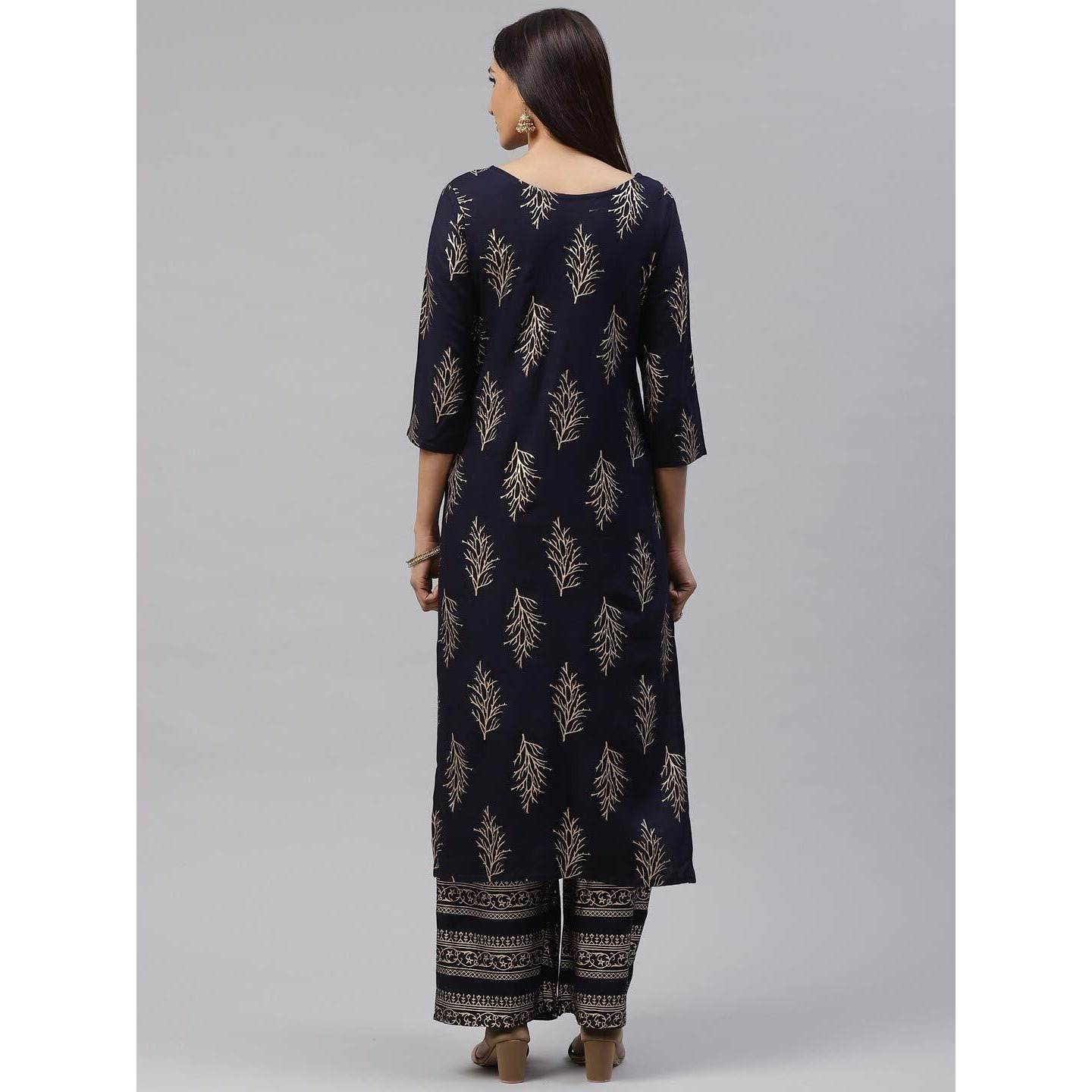 Gosriki Women's Rayon Regular Kurta And Palazzo (Prush-Navy-Newone_Xl-Go_Dark Blue_X-Large)